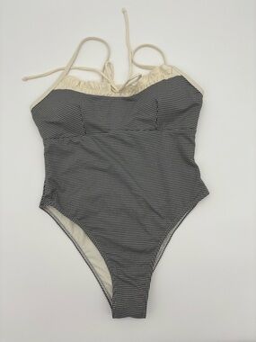 Cream-Trim Black Gingham One-Piece Swimsuit NWT